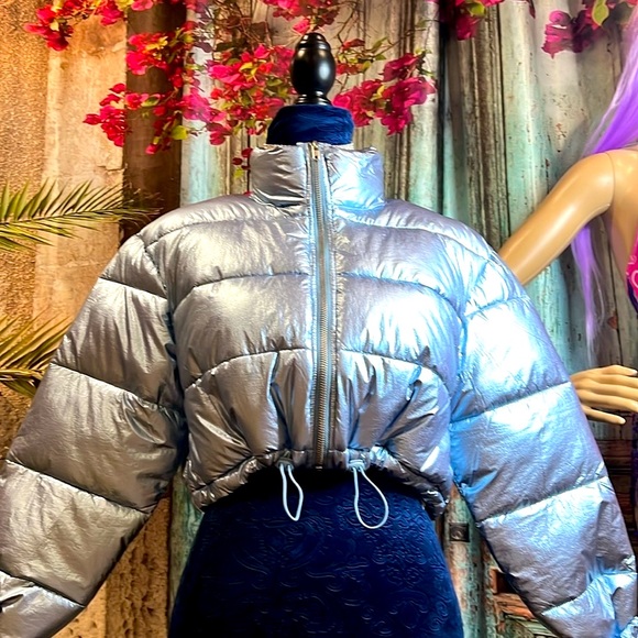 New Light Blue/silver shimmer Cropped Puffer - Picture 2 of 16